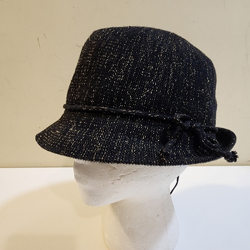 Women's Black and Golden Glitter Fedora Cotton Hat OS